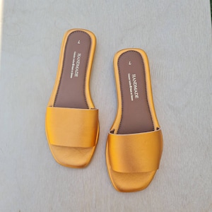 Handmade Orange Leather Sandals: Greek Summer Slides