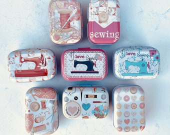 8 Sewing Quilting Needlework Tin Treat Pill Boxes