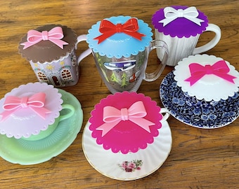 Décoration de tasse/tasse/couvercle en verre avec noeud et dentelle en silicone - Choisissez votre couleur !