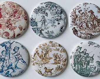 FRENCH TOILE: One Dozen Purse Mirrors 2 1/4 Inch Round, Assorted