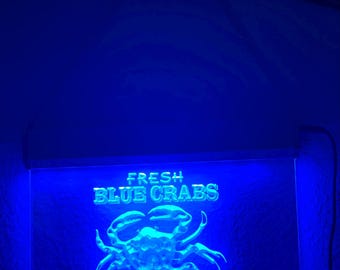 Néon LED BLEU : « Des crabes bleus frais vendus ici »