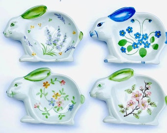 Vintage Bunny Porcelain Teabag Holders, New In Box