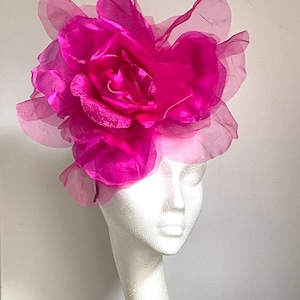 Large giant hot pink flower hat, bright pink mother of bride hat, giant flower fascinator, hot pink wedding hat, bright pink Royal Ascot hat