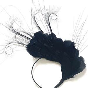 Black feather fascinator, black feather fascinator hat headband Wedding, black feather Kentucky Derby fascinator, Royal Ascot fascinator hat