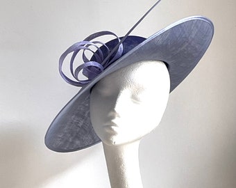 Periwinkle blue hat, pale blue fascinator, periwinkle blue hat, light blue wedding fascinator, pale blue wedding hat, Royal Ascot disc hat