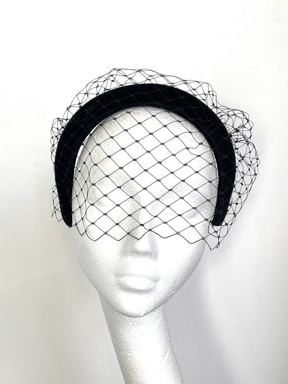 Black Velvet Halo Crown Headband, Elegant Cocktail Hat Fascinator