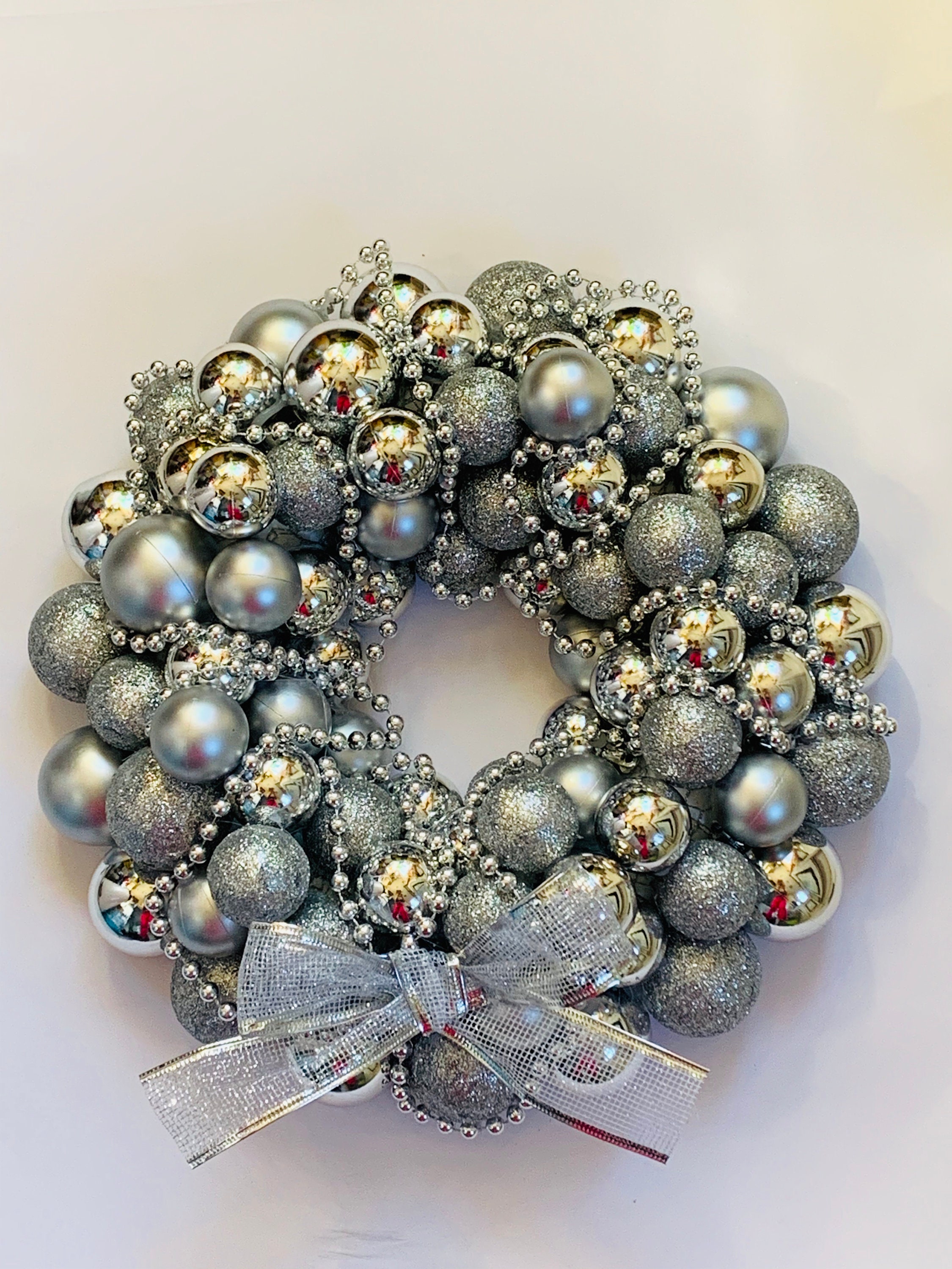 Silver bauble Christmas wreath luxury silver bauble Christmas Etsy