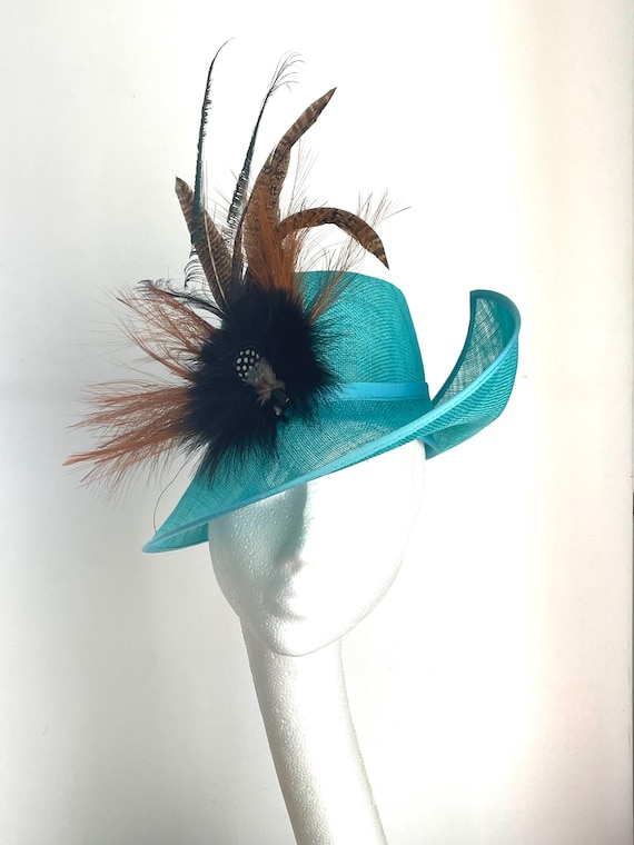 Teal Trilby Hat, Teal Kentucky Derby Hat, Teal Wedding Hat  display picture 2