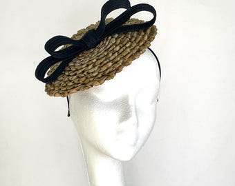 natural straw fascinator, straw Wedding Ascot Derby race hat, straw fascinator hat Kentucky Derby, french straw hat, black fascinator hat