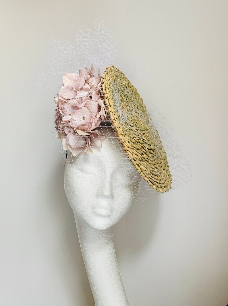 Straw fascinator straw disc hat straw wedding hat hydrengea Etsy