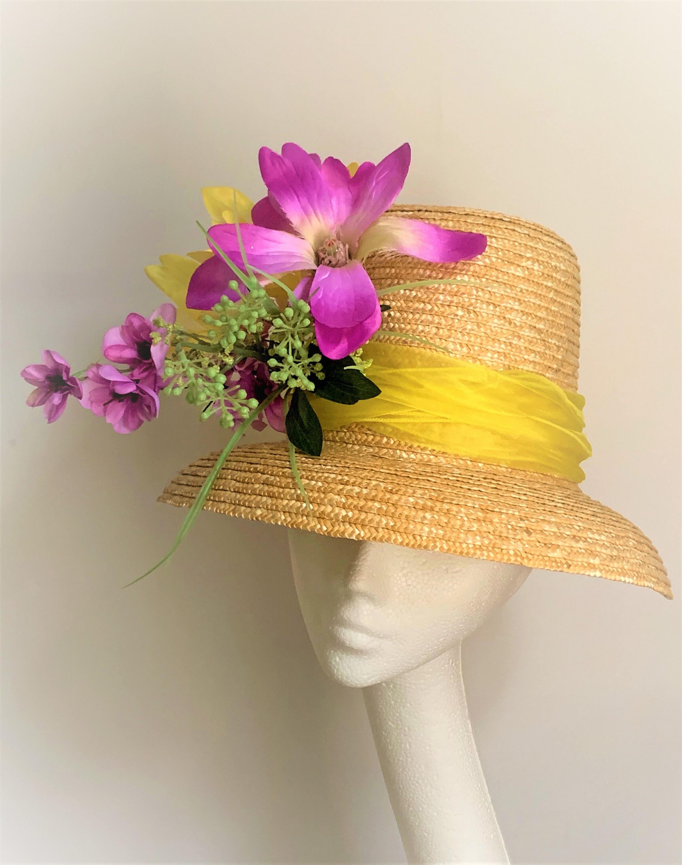 Straw Hat Flower Straw Hat Kentucky Derby Straw Hat Ascot Etsy