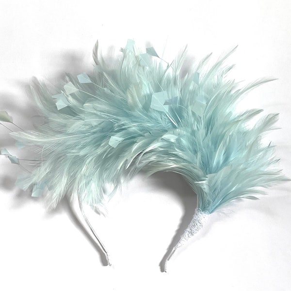 Light blue fascinator, pale blue feather fascinator hat Wedding Ascot Derby Races, light blue Kentucky Derby fascinator hat, blue halo hat