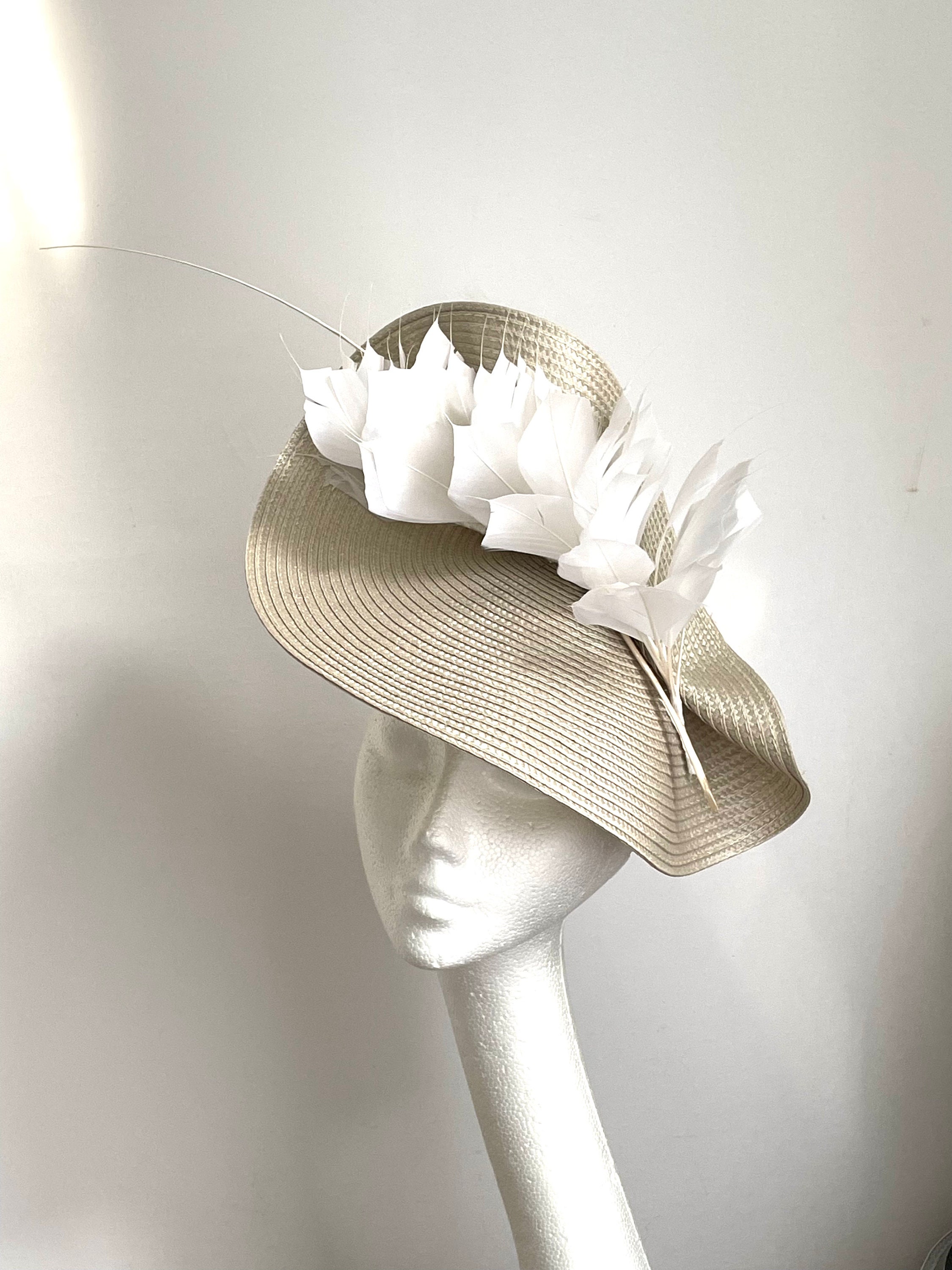 Kentucky Derby Hat with Gloves Beige and Cream New Hontri Derby-Inspired, Spring Fascinator Fascinator Hat  main image 4