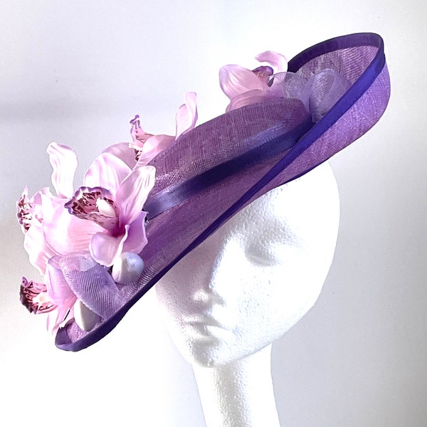 violet disc hat, purple Wedding hat, violet Royal Ascot fascinator hat, purple Kentucky Derby hat, violet saucer hat, violet fascinator hat