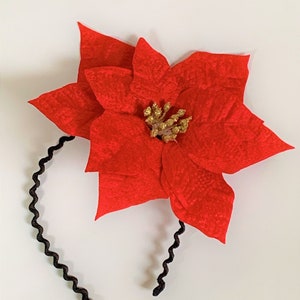 Christmas headpiece, Red Christmas Poinsettia headpiece fascinator, red Christmas New Year party fascinator Headpiece, Christmas headpiece