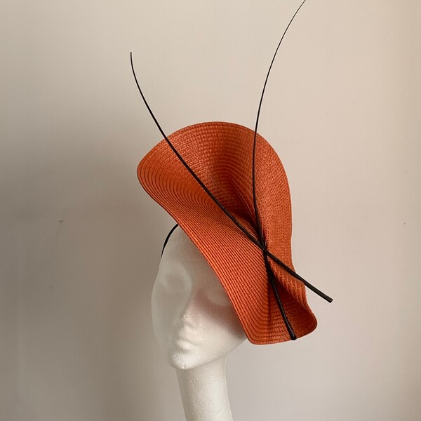 orange saucer disc hat, orange black fascinator, orange Wedding Hat, orange Kentucky Derby hat, Royal Ascot races hat, orange fascinator