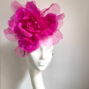 Large giant hot pink flower hat, bright pink mother of bride hat, giant flower fascinator, hot pink wedding hat, bright pink Royal Ascot hat image 5