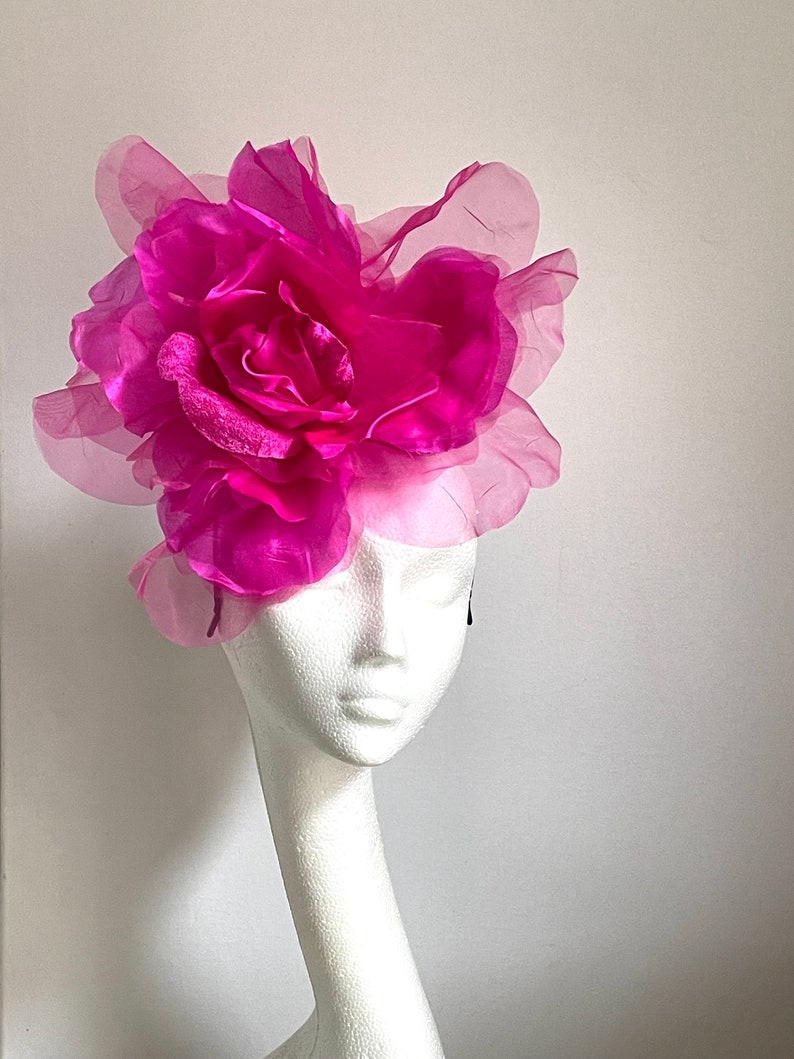 Large giant hot pink flower hat, bright pink mother of bride hat, giant flower fascinator, hot pink wedding hat, bright pink Royal Ascot hat image 5