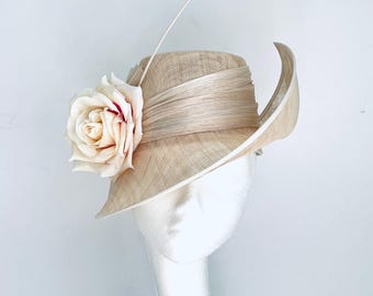 Sombrero natural Royal Ascot, sombrero amarillo natural, sombrero amarillo natural para la madre de la novia, sombrero trilby amarillo natural, sombrero natural para el Derby de Kentucky