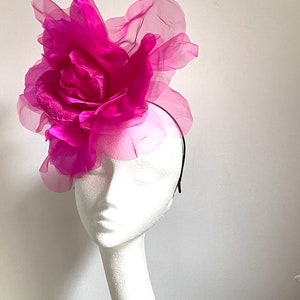 Large giant hot pink flower hat, bright pink mother of bride hat, giant flower fascinator, hot pink wedding hat, bright pink Royal Ascot hat image 4