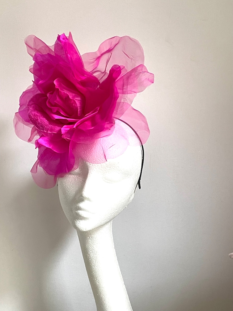 Large giant hot pink flower hat, bright pink mother of bride hat, giant flower fascinator, hot pink wedding hat, bright pink Royal Ascot hat image 4