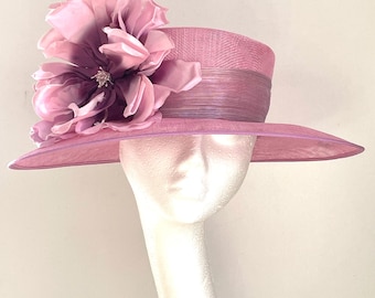 Lilac wide brim hat, lilac mother of the bride hat, lilac wedding hat, lilac Kentucky Derby hat, lilac Royal Ascot hat, occasional brim hat
