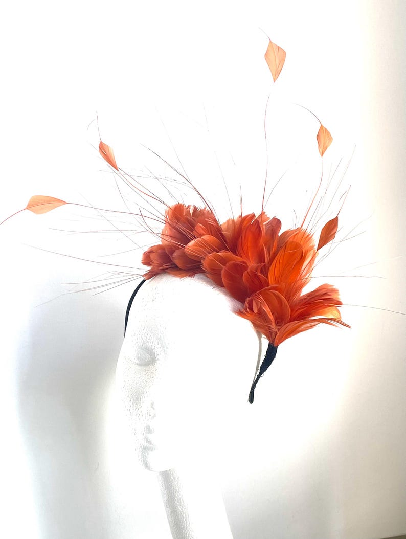 Paprika Feather Fascinator, Burnt Orange Feather Fascinator Wedding
