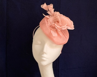 pale pink pillbox hat, bridal headpiece, pink fascinator hat, pink cocktail wedding hat, pale pink Kentucky Derby hat, pink Royal Ascot hat