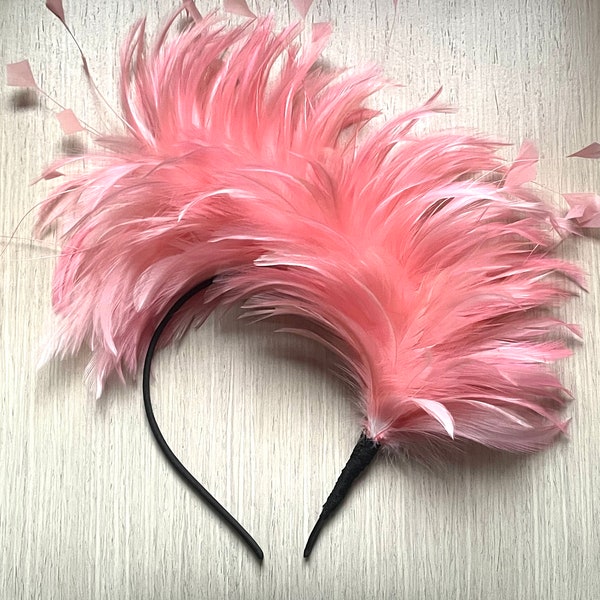 pink feather halo crown fascinator, light pink feather fascinator wedding, pink Kentucky Derby fascinator, pink Royal Ascot fascinator crown