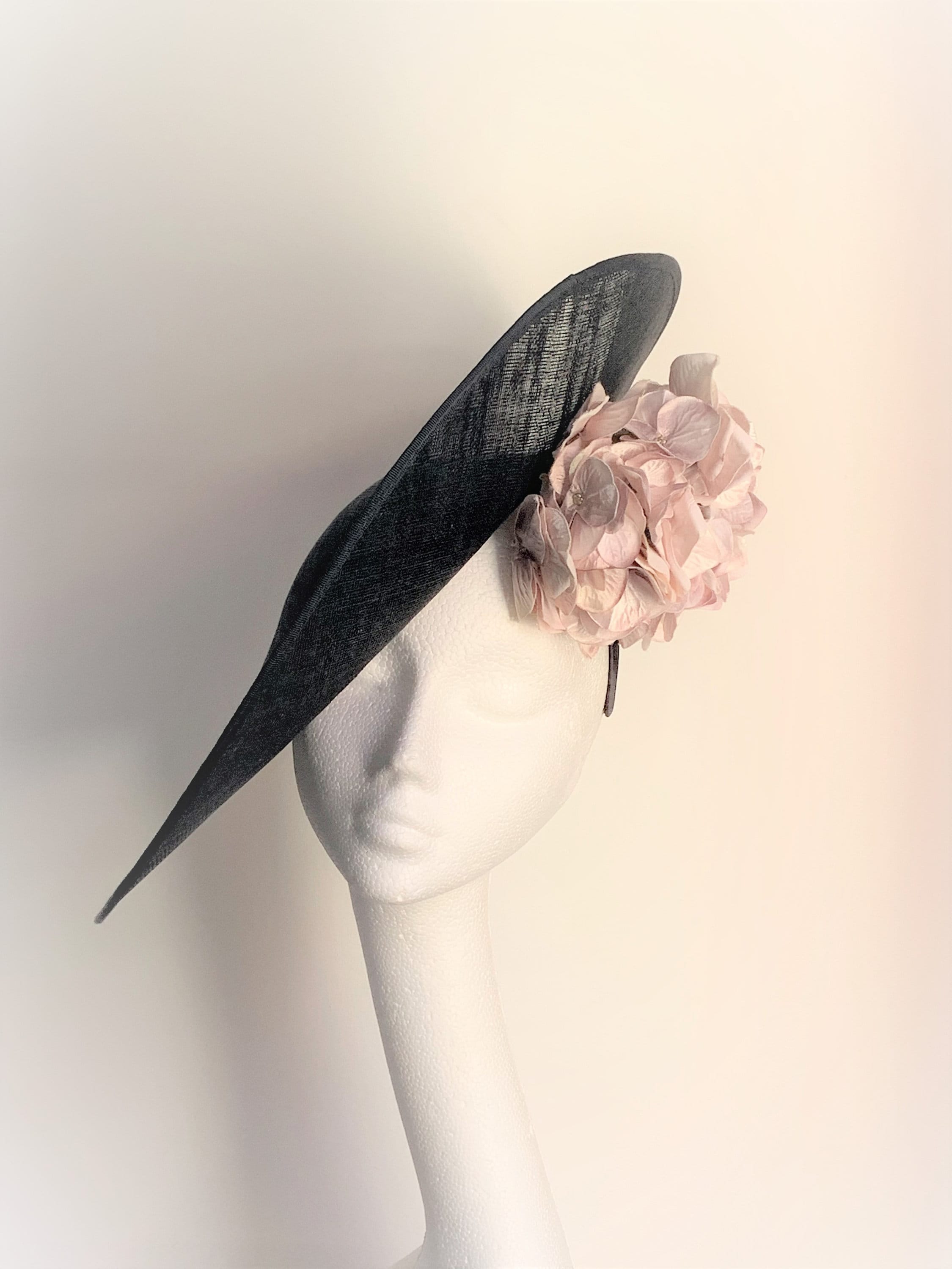 Large Black Saucer Disc Hat, Black Mother of the Bride Hat
