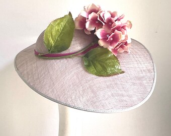 Silver Grey Sinamay Hat: Pink Silk Flowers, Mother of Bride  display picture 2