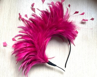 Fuchsia feather fascinator, fuchsia fascinator, fuchsia pink feather halo crown , bright fuchsia feather fascinator, fuchsia halo crown hat
