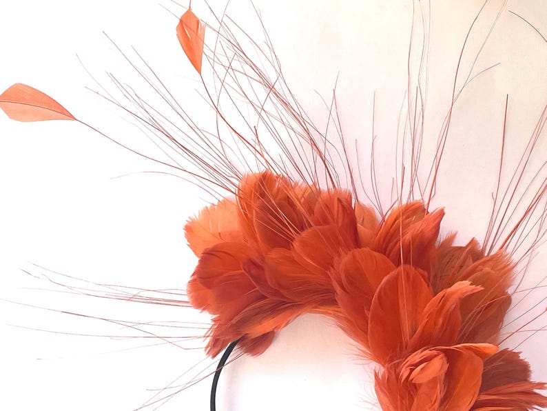 Paprika Feather Fascinator, Burnt Orange Feather Fascinator Wedding