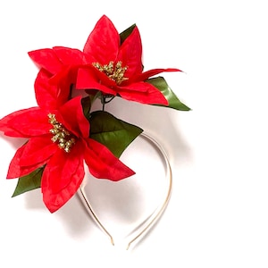 Christmas headpiece, Christmas headpiece, red Poinsettia flower fascinator, Christmas party Poinsettia Hat Hatinator Headband Headpiece