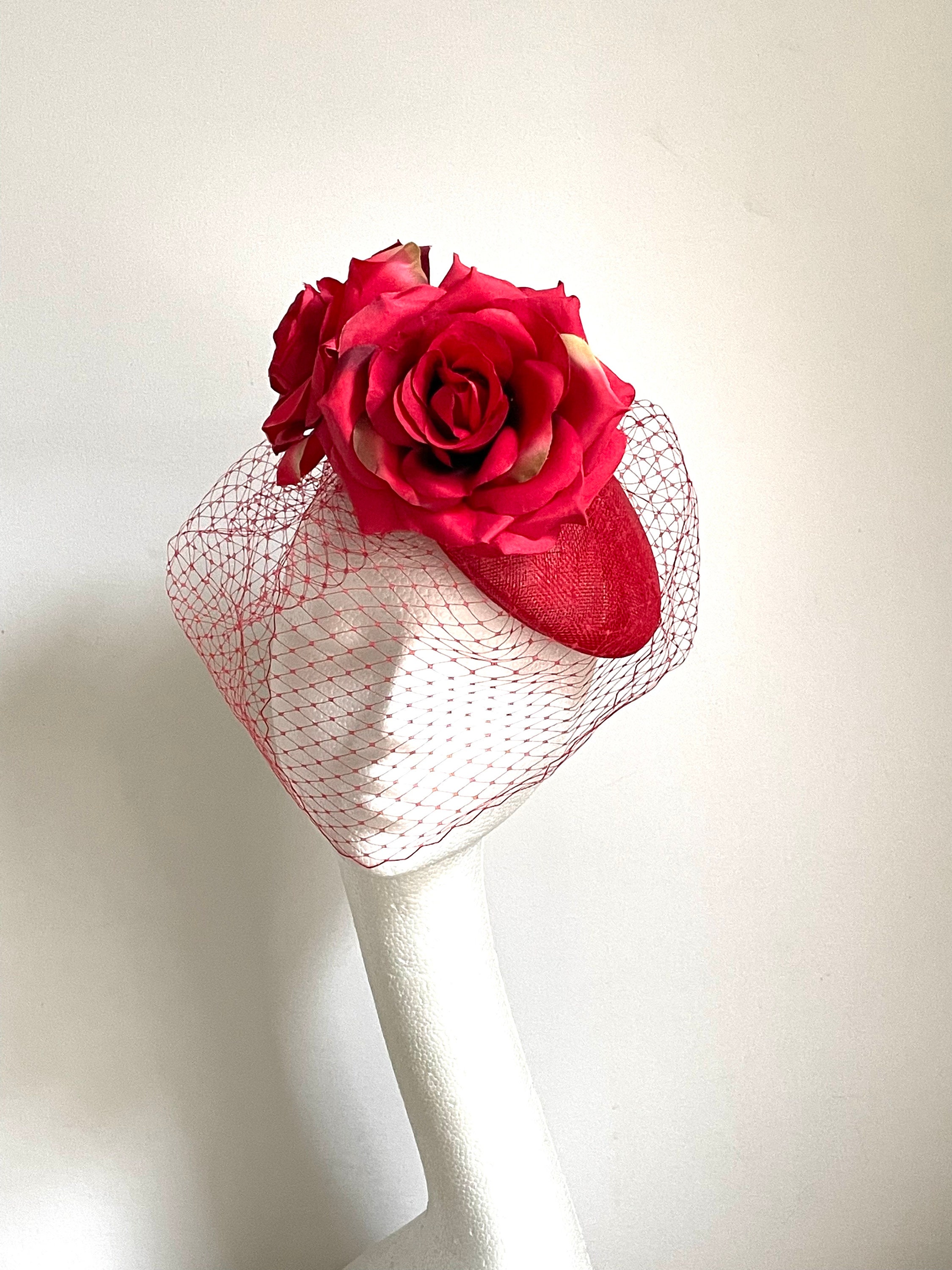 Red Flower Kentucky Derby Hat Fascinator, Red Fascinator 