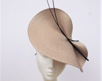 Natural beige saucer disc hat, Beige Kentucky Derby fascinator hat, straw fascinator Wedding, Royal Ascot race hat, mother of the bride hat