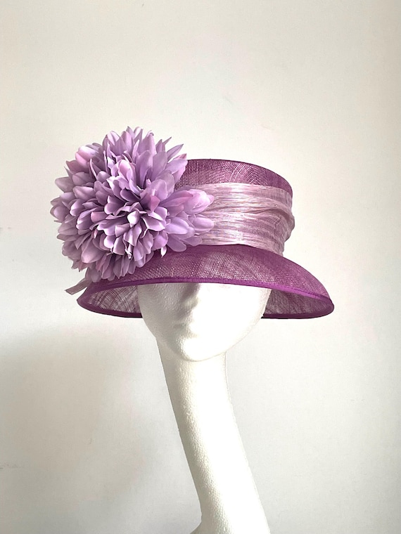 Plum Royal Ascot Hat, Plum Wide Brim Hat, Plum Mother of the  display picture 1