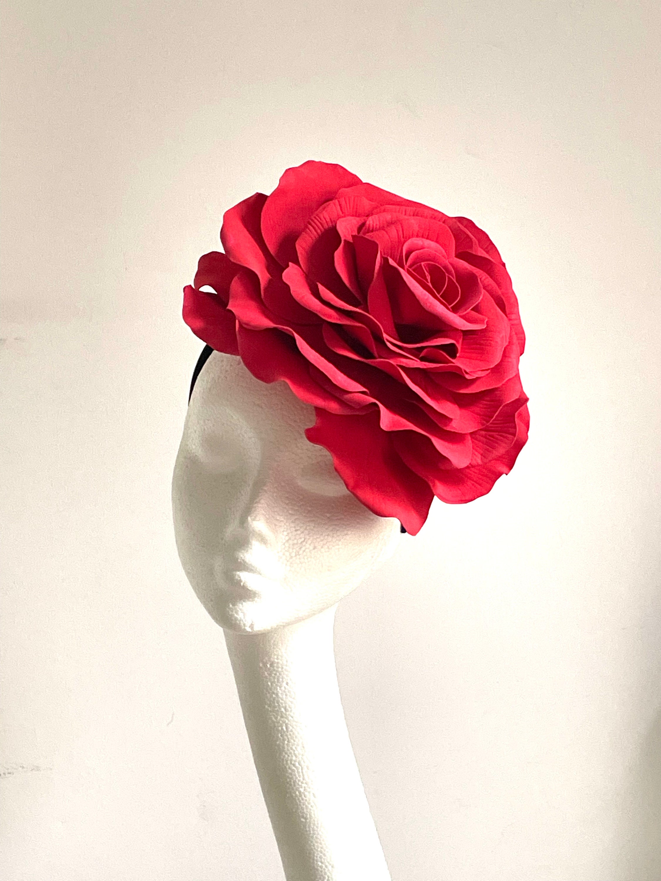 Kentucky Derby Hat Large Statement Red Flower Rose Ascot Tea Fascinator Kentucky Derby 2025: See the best hat, fascinator, fashion  main image 3