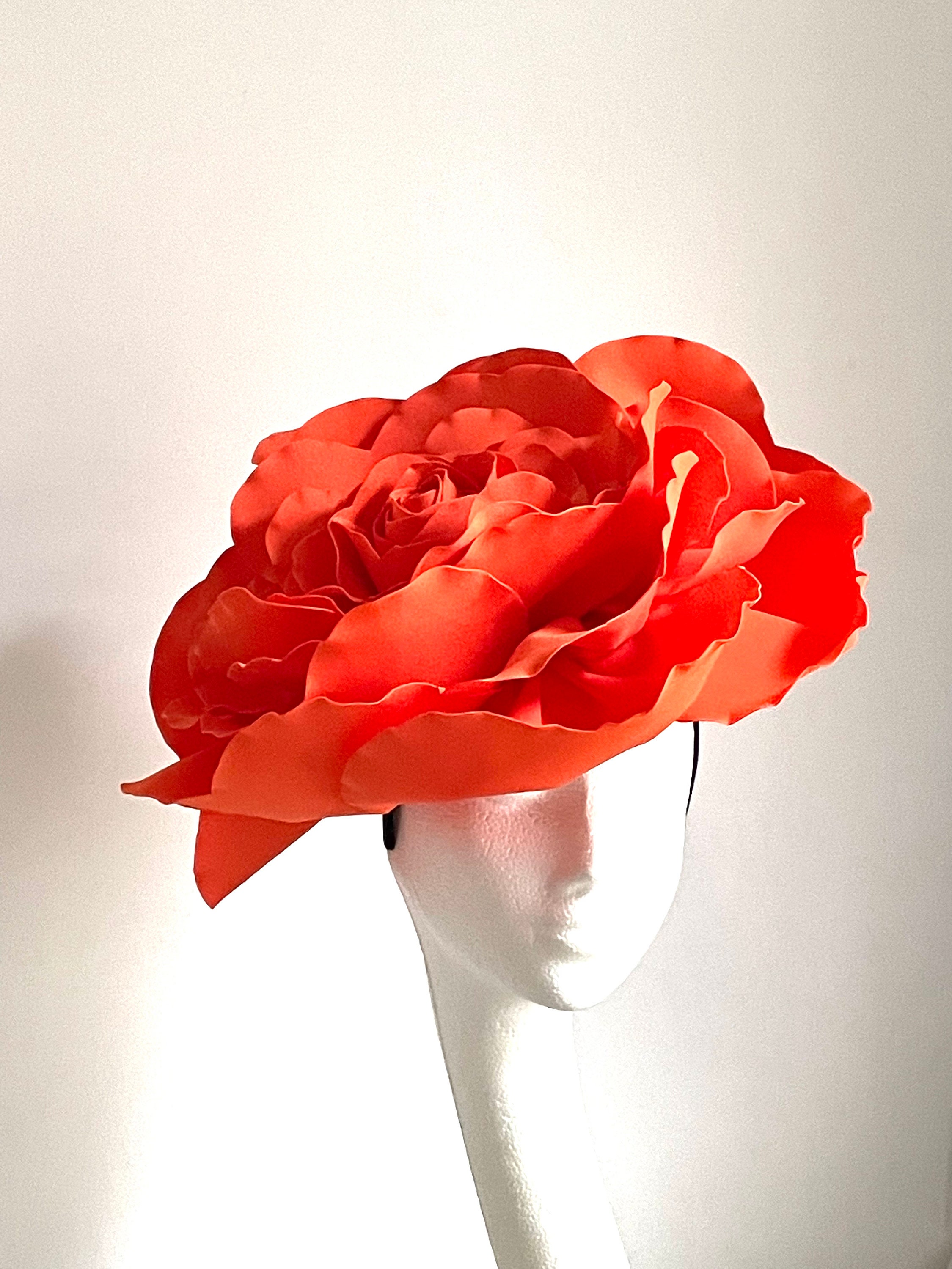 Large Giant Orange Flower Hat, Bright Orange Mother of Bride Hat