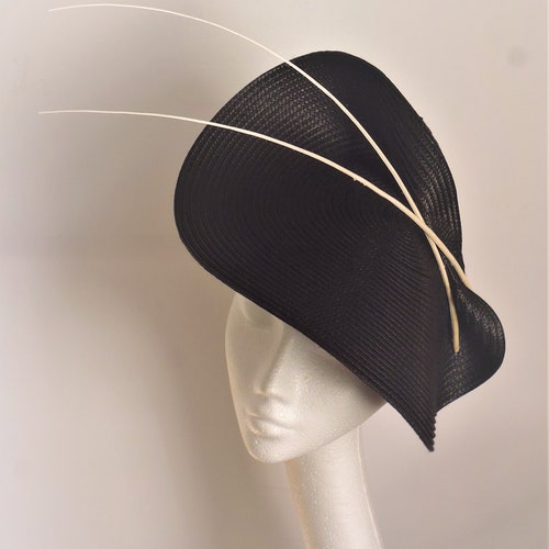 black Kentucky Derby hat, black feather fascinator hat Wedding