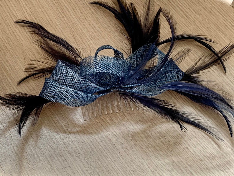 Navy Blue Fascinator Small Navy Blue Feather Wedding Etsy UK