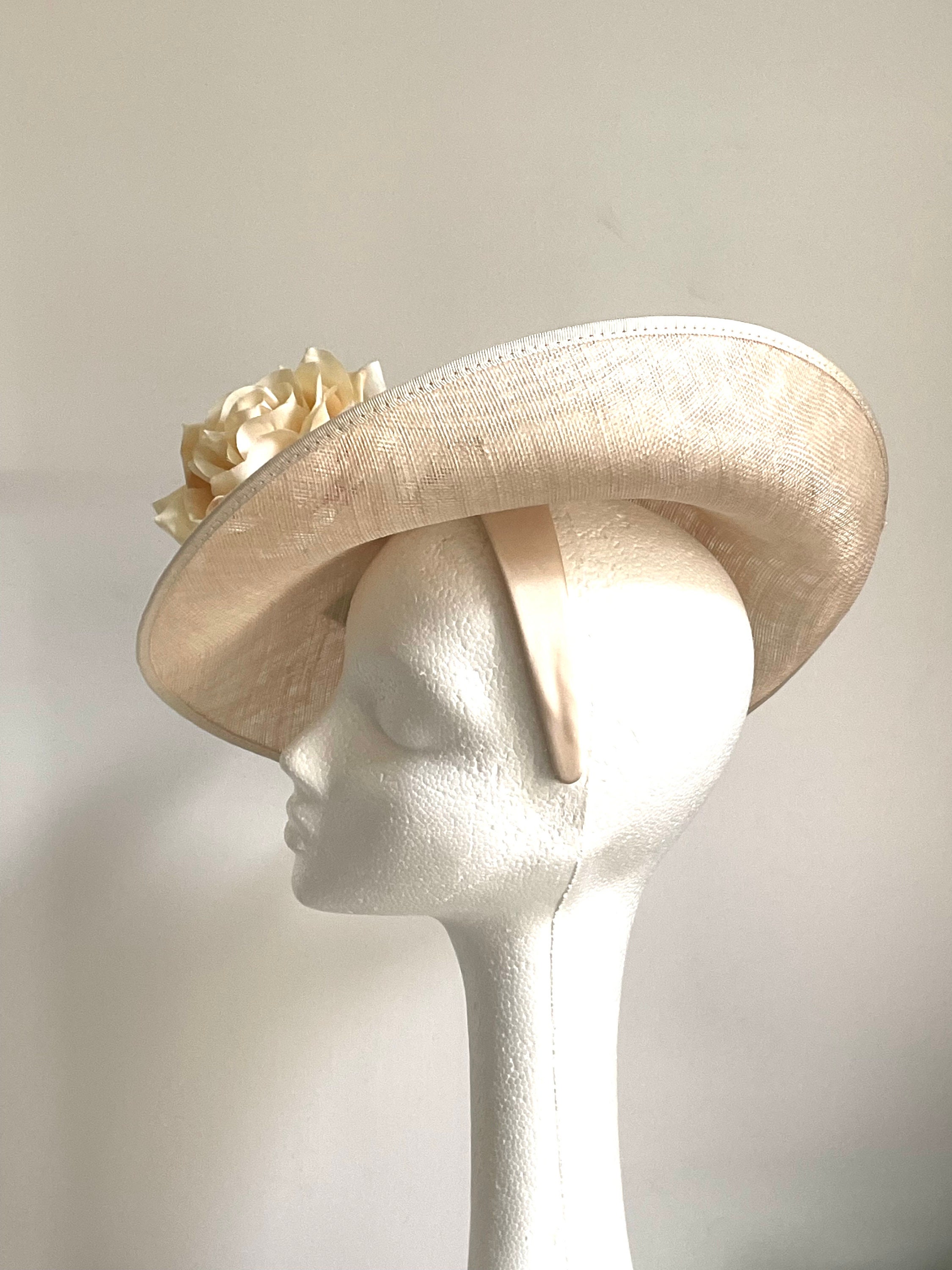 Beige Satin Disc Fascinator Hat for Women Champagne Curved Disc Fascinator main image 4