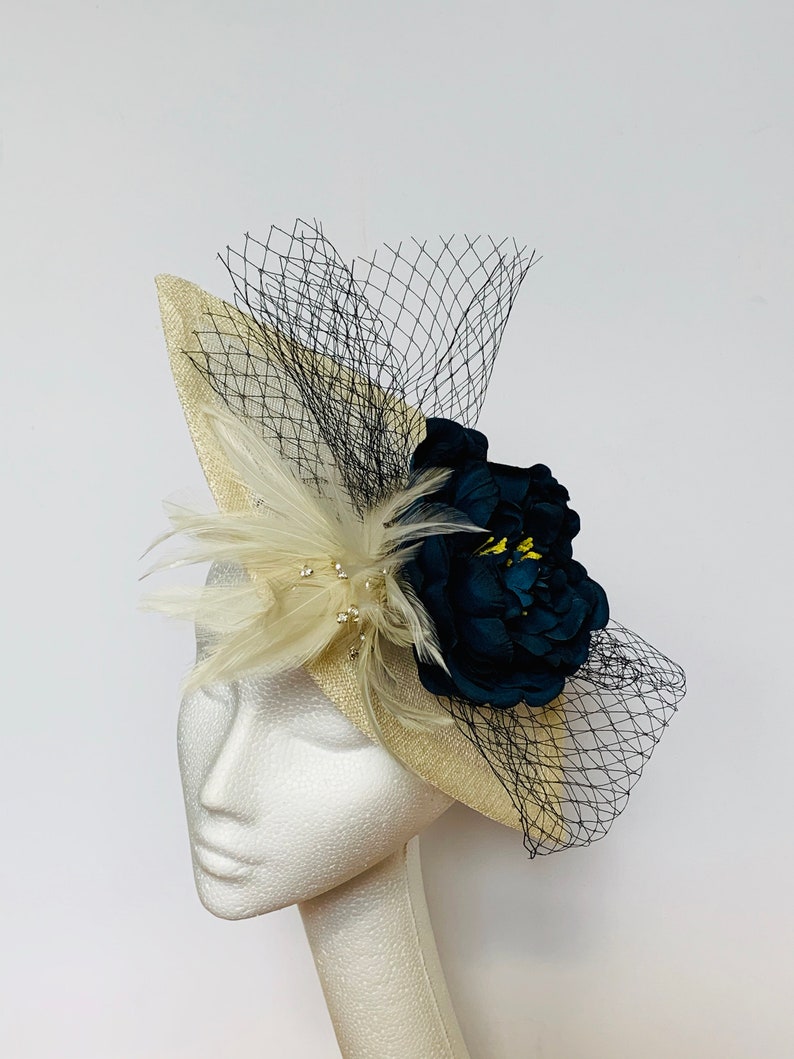 Navy Blue Cream Fascinator Hat Navy Cream Fascinator Hat - Etsy UK