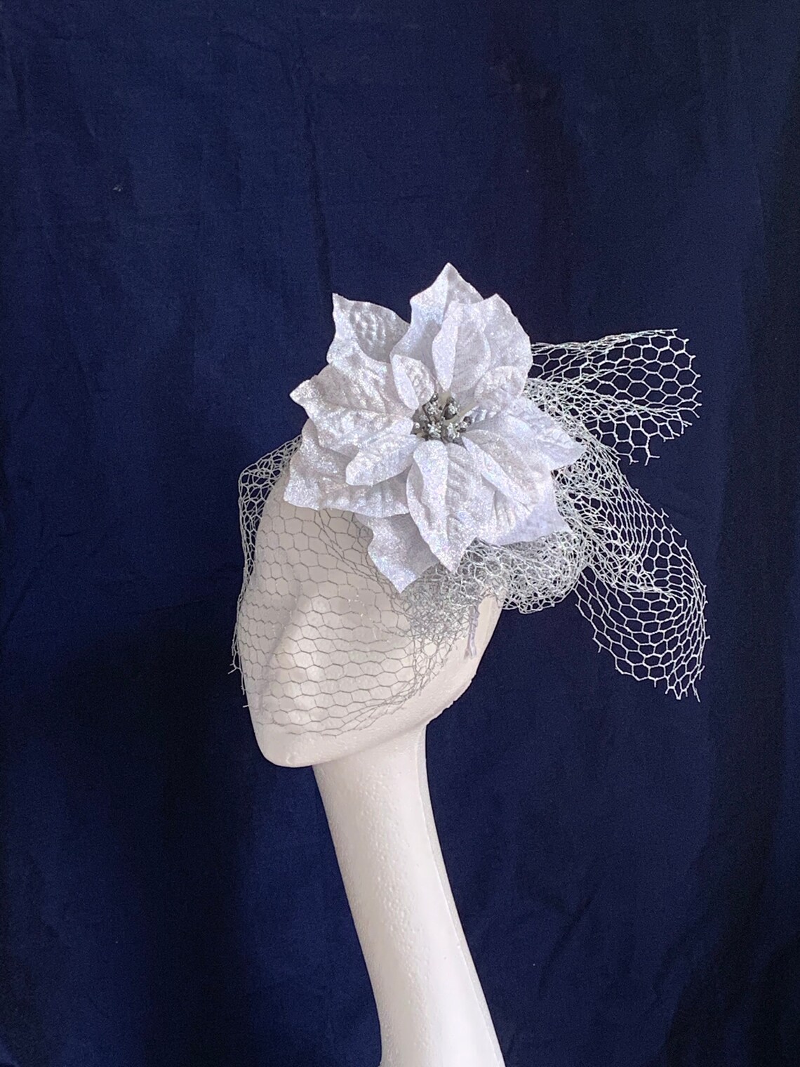 Silver Christmas Poinsettia flower fascinator silver Etsy