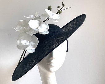 Fascinator nero grande con fascia e clip, copricapo da