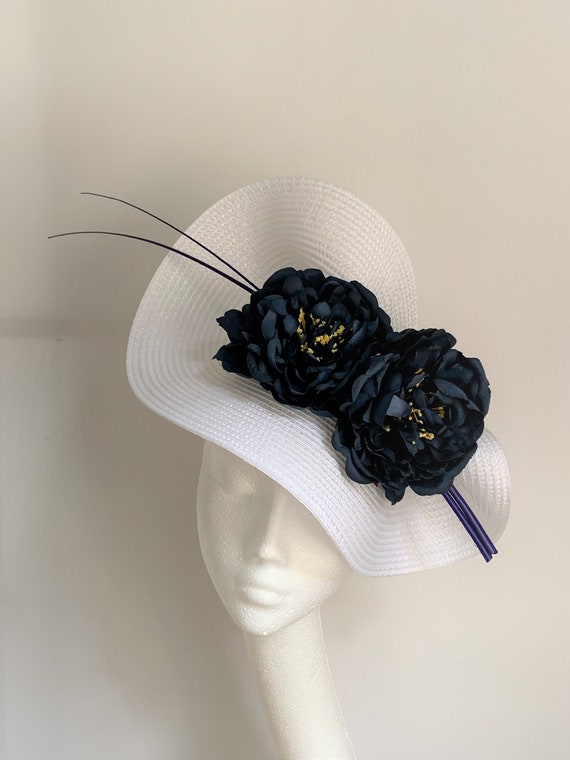White Navy Blue Fascinator Hat, White Navy Fascinator  display picture 2