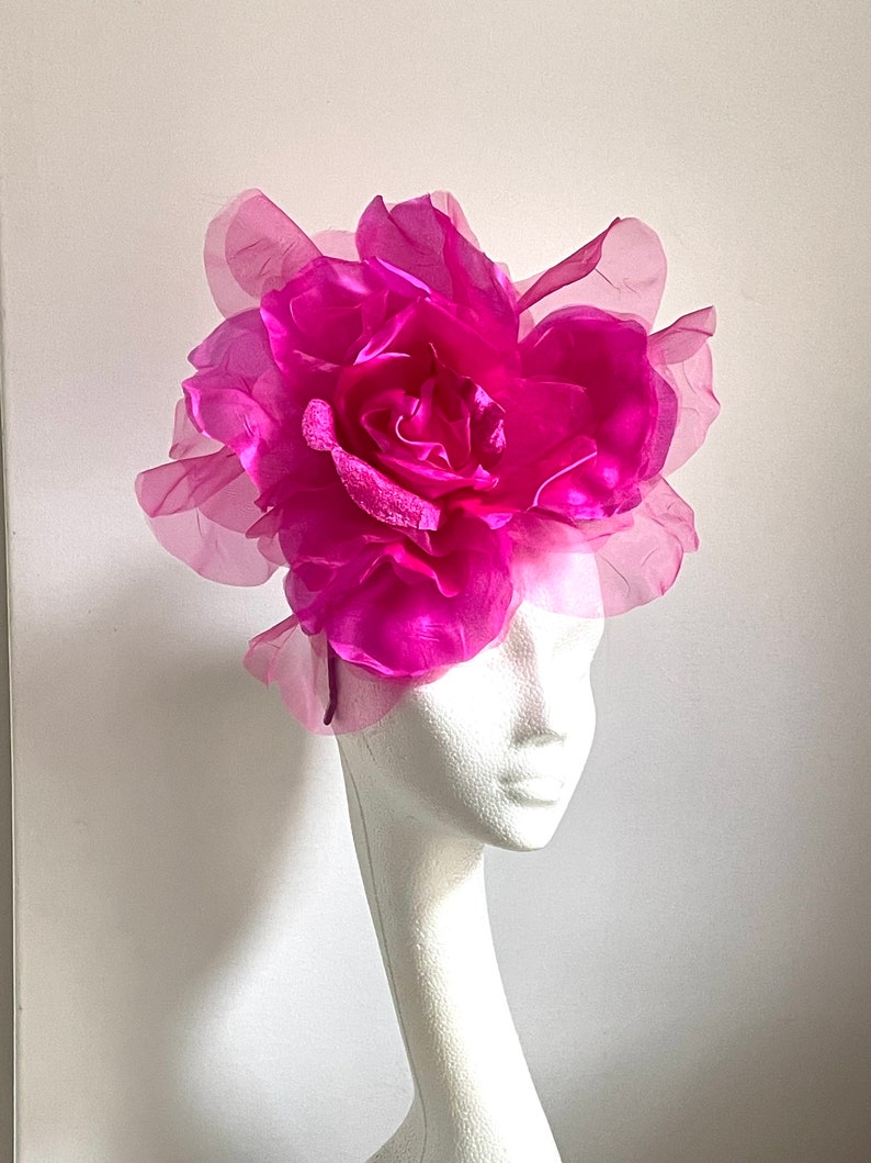 Large giant hot pink flower hat, bright pink mother of bride hat, giant flower fascinator, hot pink wedding hat, bright pink Royal Ascot hat image 6