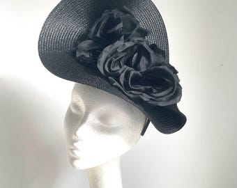 Schwarzer Fascinator, schwarzer Fascinator, schwarzer Hochzeitshut, schwarzer Derby Hut, schwarzer Fascinator, schwarzer Fascinator