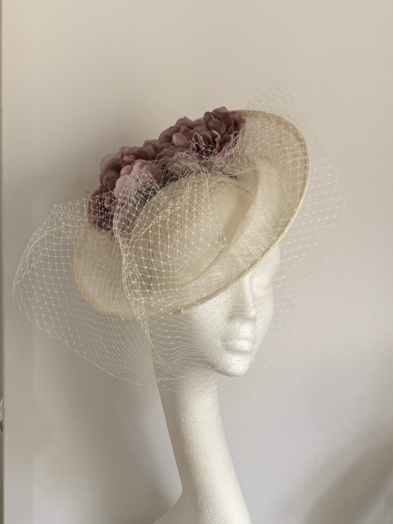Ivory White Saucer Disc Hat Mother of 