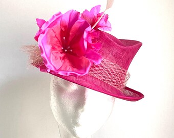 Fuchsia Wedding Hat Bright Pink Ascot Hat Headpiece Cerise  display picture 1